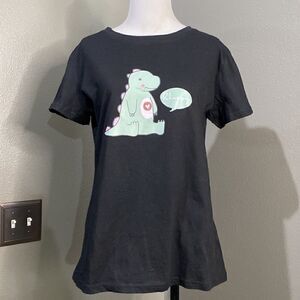 Shein Black Dinosaur Short Sleeve T-shirt Be Happy